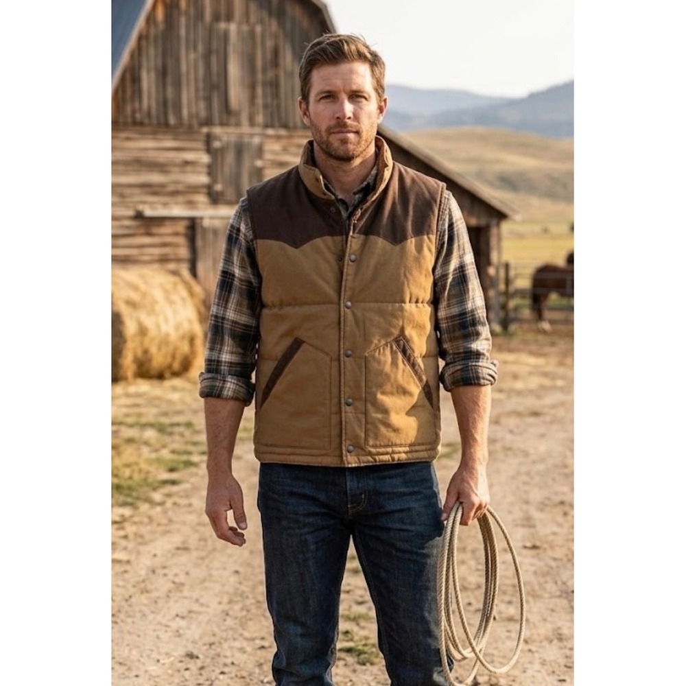 Red Head Ranch Mens Tan Brown Western Quilted Workwear Snap Front Vest Large